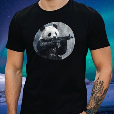 Mens Panda Gun Print Cotton T-Shirt Size XS to 5XL