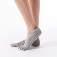 1 par de calcetines de algodón de yoga de encaje cruzado de cinco dedos de moda antideslizantes deportes baile así