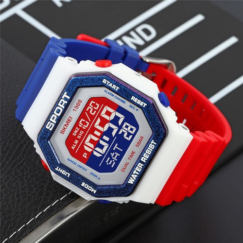 SKMEI Herren Rechteck Uhr Jungen Digital Sport Armbanduhr Outdoor Militäruhren - Bild 9 von 29