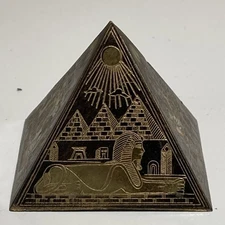 Vintage Egyptian Etched Pyramid Souvenir Paperweight