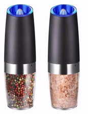 Electric Salt and Pepper Stainless Grinders Set of 2 with Luxury Blue LED