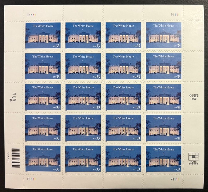 United States, 2000, 33c The White House Sheet of 20, Scott 3278, MNH, ExF