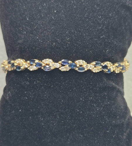 14K Gold Sapphire & Diamond Bracelet ~5.0 CTW Sapphires ~1.25 CTW Diamonds 7"