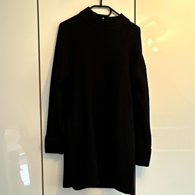 b.young Damen Strickpullover Schwarz Longline Gr. S Langarm Rundhals Uni