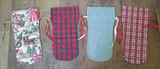 4 Handmade Wine Bottle Fabric Gift Bags Winter Holiday Christmas Santa 6"X14"