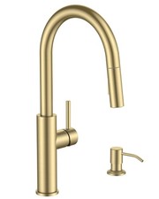 FORIOUS Kitchen Faucet with Soap Dispenser, Modern Brushed Gold, Single Gold