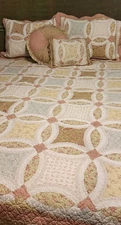 Full Queen Quilt Shams Pillows JCP Home 84"x86" Shabby pink green yellow blue