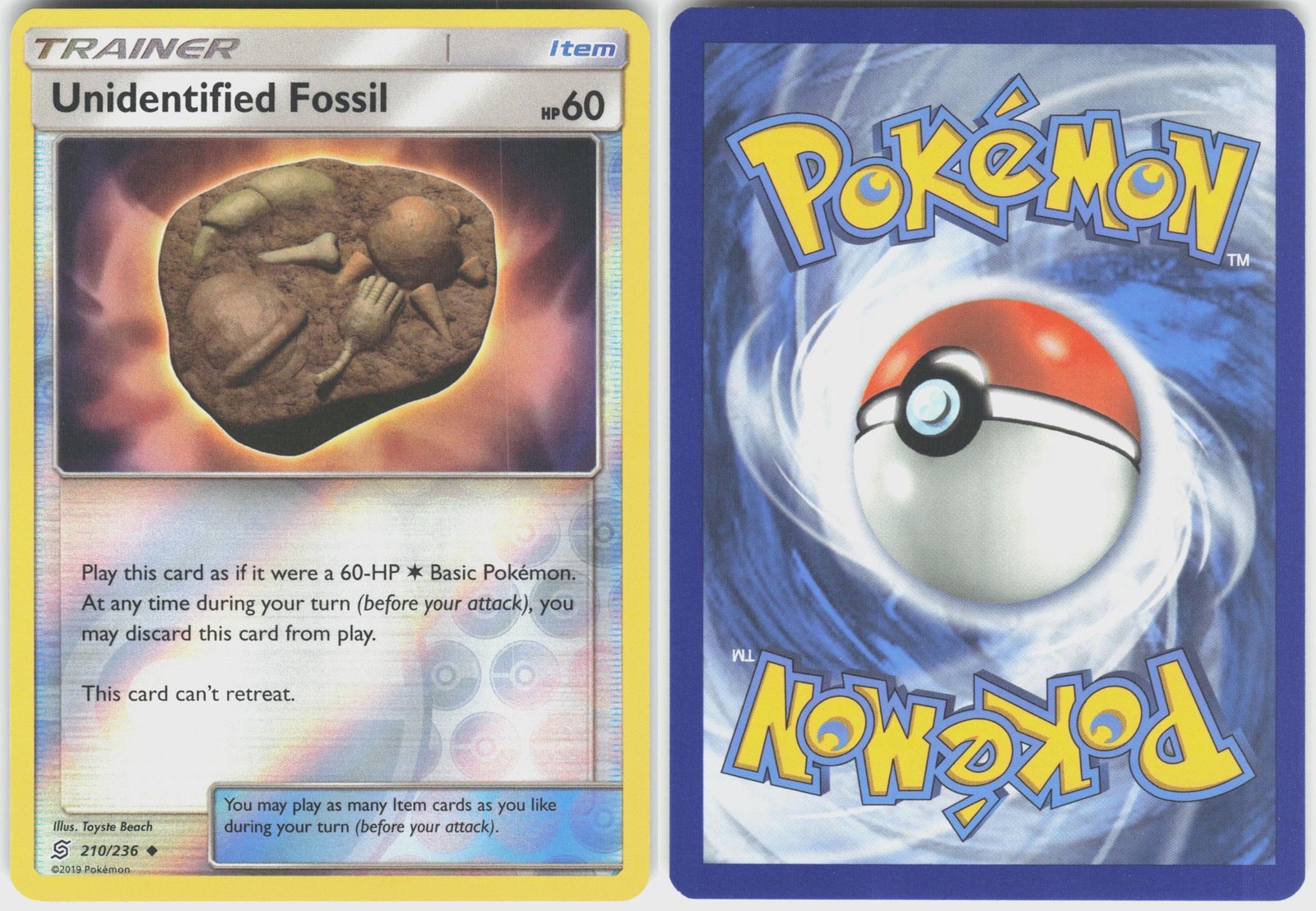 Unidentified Fossil 210/236 Uncommon Unified Minds Pokemon Reverse Holo NM