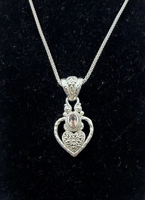 SARDA Bali Sterlingsilber rosa Topas Schnörkel filigran Herz Anhänger Halskette