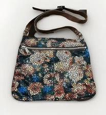 Hobo International Leather Shoulder Bag Large Flower Pattern Tote Purse Boho