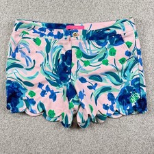 Lilly Pulitzer Buttercup Shorts Women 10 Pink Blue Floral Scalloped Hem 001272