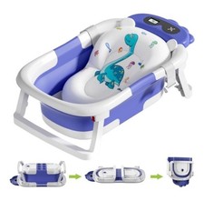 Voseki Baby Bathtub Collapsible Baby Bathtub with Thermometer Portable Travel