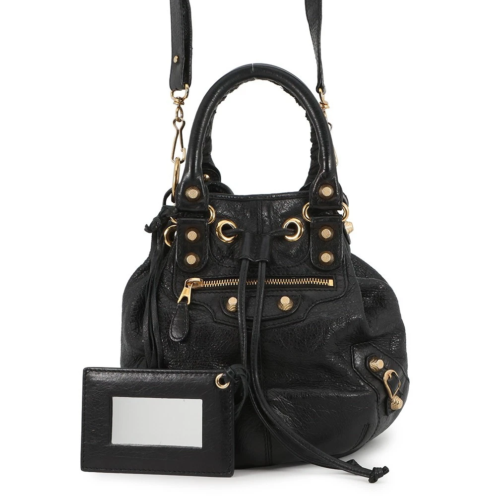 Balenciaga — BALENCIAGA giant mini pom pom Leather Black 285439