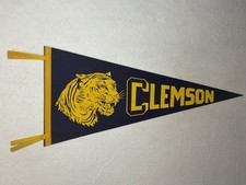 Clemson Tigers Felt Pennant Navy Gold Tiger Mascot 29.5&rdquo; College Football Vtg