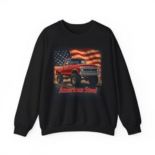 American Steel Crewneck Sweatshirt Lifted Ford F-150 Classic Truck USA Flag