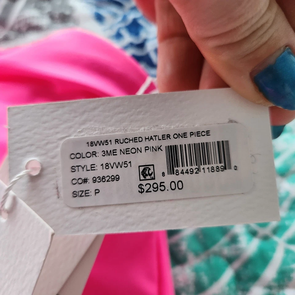 Traje de baño MILLY Cabana acanalado halter de una pieza P rosa neón playa complejo vacacional Foto 4 de 4