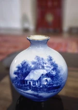 Hand Painted Cottage Woods Scenery Vase 4"