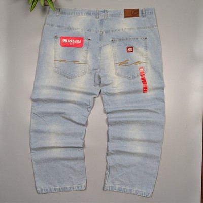 NEW! Y2K Ecko Unltd Fat Bro Baggy Hip Hop Jeans Mens W50 L34 Light Blue Denim