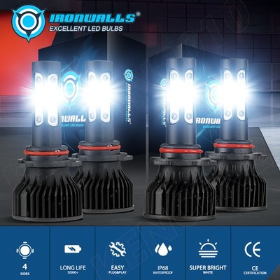 4-sides 9005 9006 LED Headlight High Low 6000K For Jeep Grand Cherokee 1999-2010