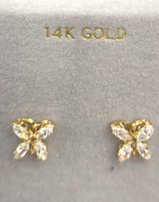 NIB 14k Gold Butterfly Earrings w/Clear Stones, .9g, 8.3mm x 7.7, FREEgfBx 5