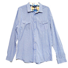 Ted Baker Mens Shirt 7 Blue Plaid Button Up Pockets Long Sleeve