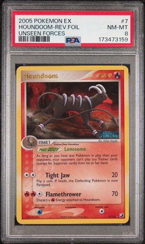 POP 99! PSA 8 2005 Pokemon EX Unseen Forces Houndoom 7/115 Reverse Holo