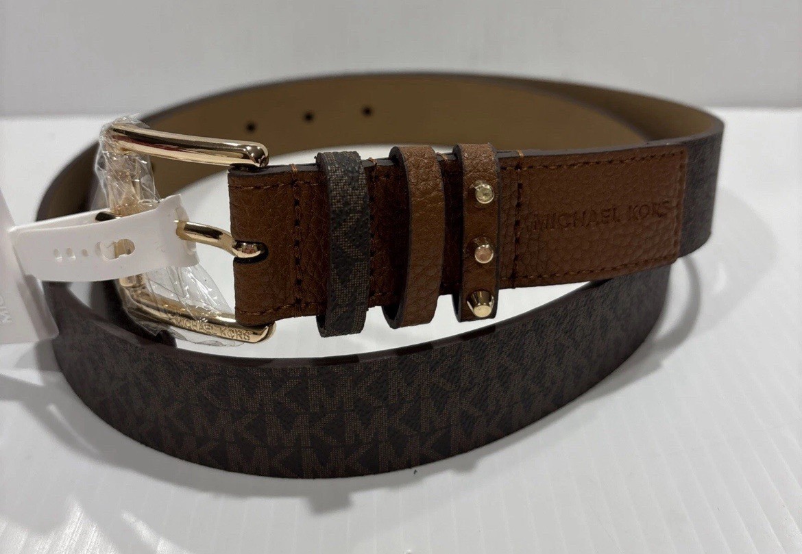 Michael Kors designer 2 belts brown and white gold buckle MK symbol size Medium Michael Kors Belts 2 Pieces. Logo Belts. Gold and Brown New  main image 4