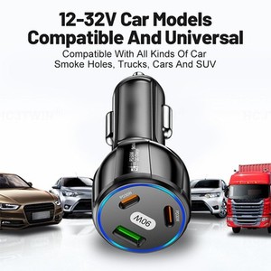 Mobile Phone Charger 90W for Cars USB C Fast Charging Adapter Black White