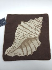 100 Wool Needlepoint Pillow Cover Conch Seashell Linen Back 16x16 Beach