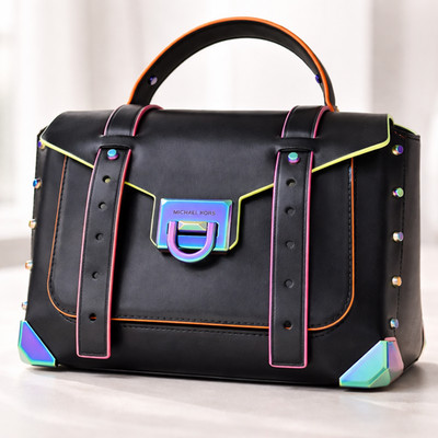 NWT Michael Kors Black Neon MANHATTAN Crossbody School Satchel Bag