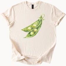 Pea Pod Watercolor Graphic Shirt Green Vegetable Art Garden Plant Tee
