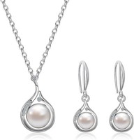 Perlen Schmuck Set Halskette Ohrringe Faux SüßWasser 18 Zoll Silber Zierlich