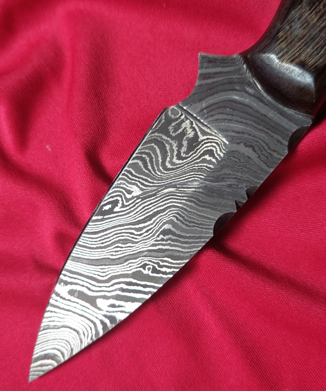 10" CFK Everyday Knife Top Quality Damascus Steel, Horn Grip, Leather Sheath