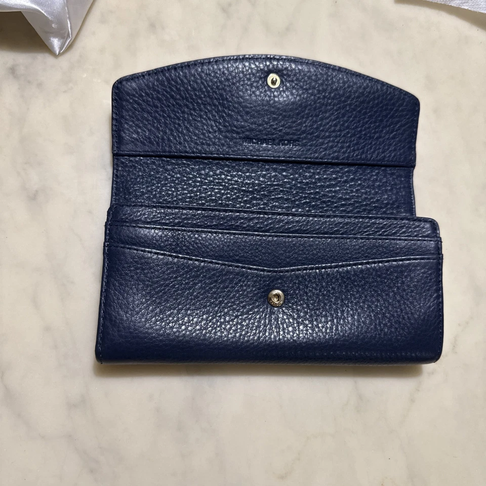 Cartera Michael Kors Fulton atemporal de lujo clásica de cuero continental azul Foto 2 de 4