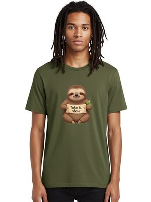 Take-It-Slow Mens Graphic Tee, 100% Cotton, Casual Summer Wear