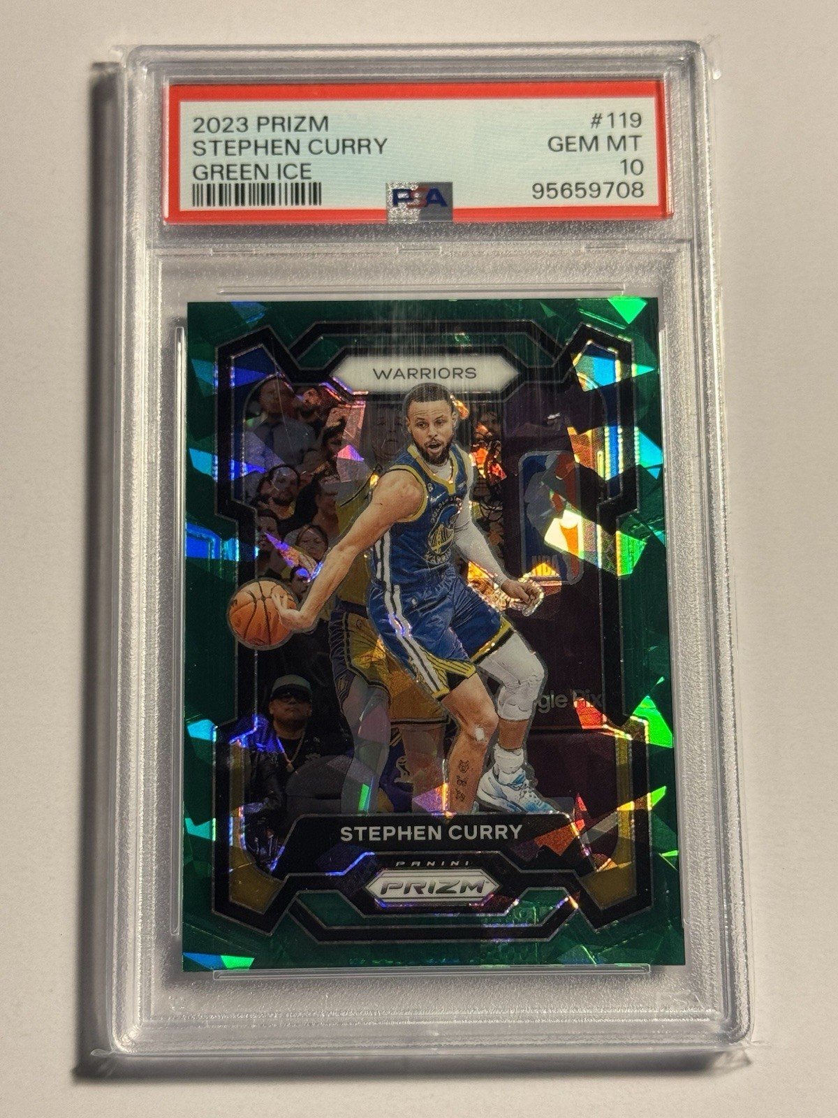 2023-24 Panini Prizm Stephen Curry #119 Green Ice PSA 10