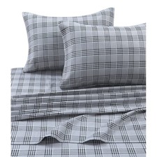 Tribeca Living Savannah Plaid Printed Flannel 170-Gsm Solid Dp Sheet Set Queen