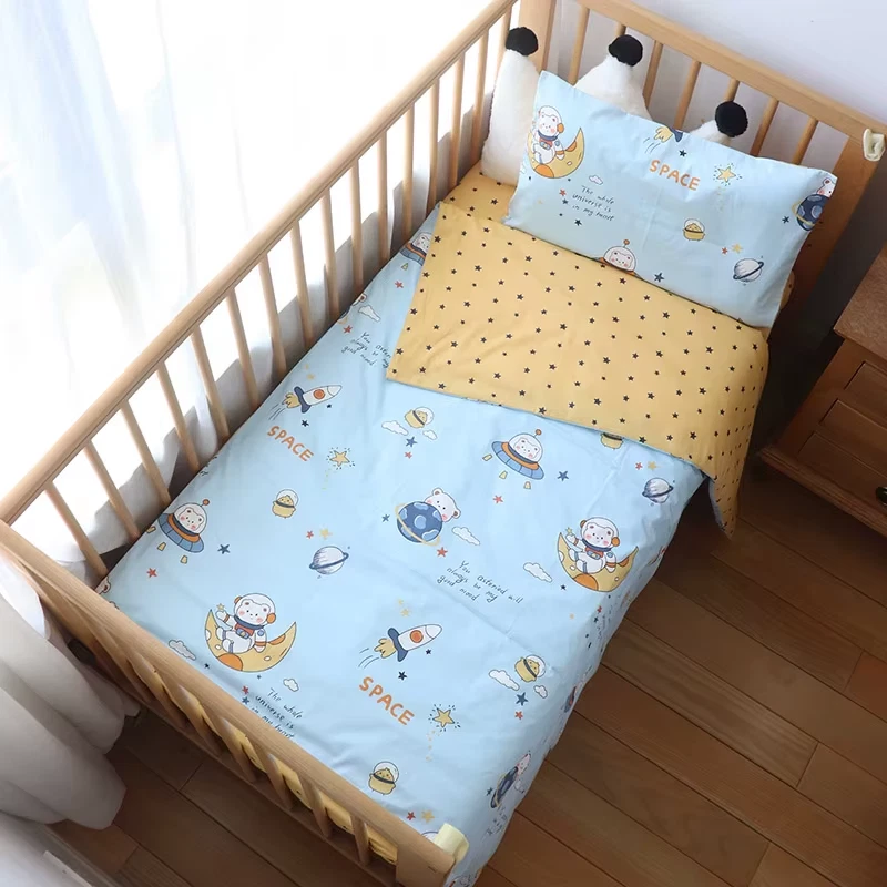 Juego de ropa de cama para cuna de bebé de 3 piezas ropa de cama de algodón puro niño niña kit de cuna incluye pillo Foto 3 de 4