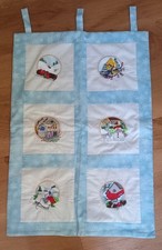 Wall Hanging Quilt Christmas 6 Winter Scenes Wit Blue Snow Flake Border 28"X 19"