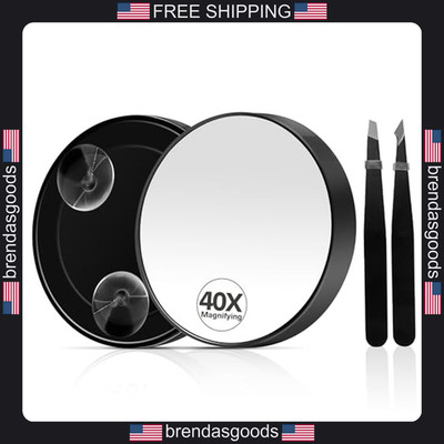 40X Magnifying Travel Mirror with Tweezers for Precise Facial Grooming