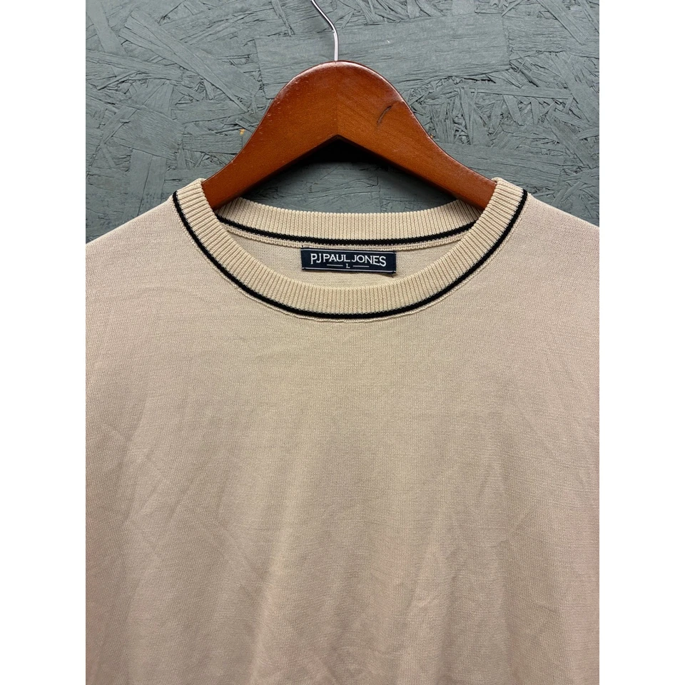 Camisa polo informal de manga corta tejida con ribete negro beige talla L de PJ Paul Jones para hombre Foto 2 de 4