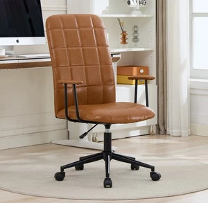 PU Faux Leather Home Office Chair High Back Computer Swivel Seat Armrest Brown