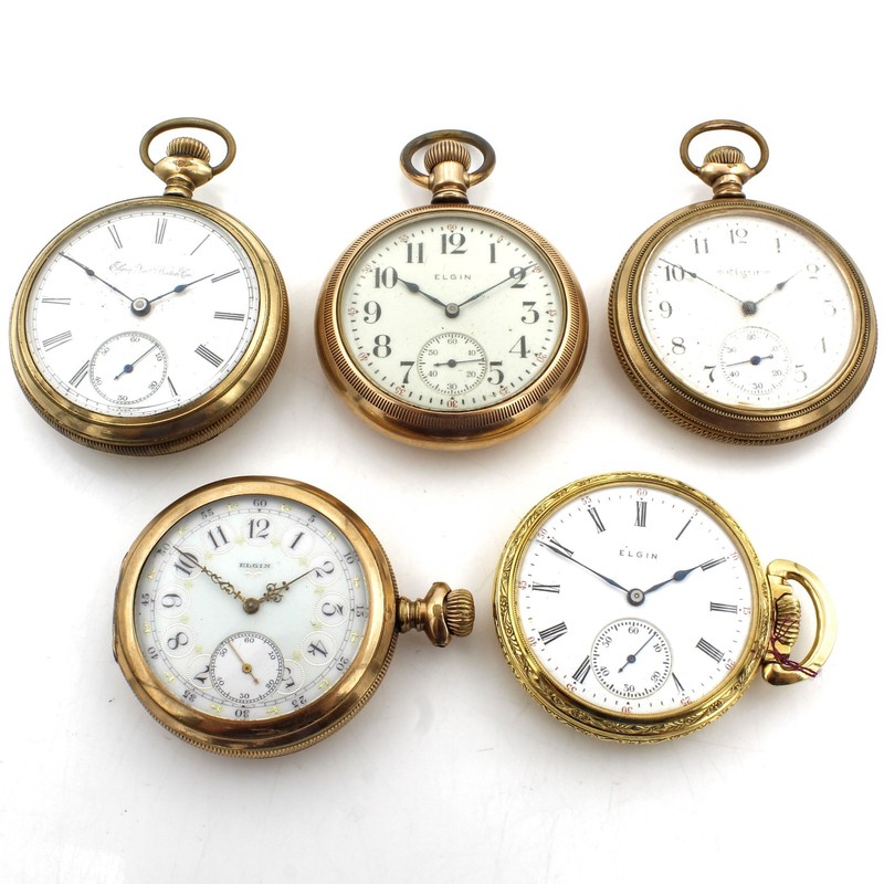 1894-1914 Elgin 16s-18s 7j-17j Grade 241 Model 6 Pocket Watch Lot of 5 #WB5842-4