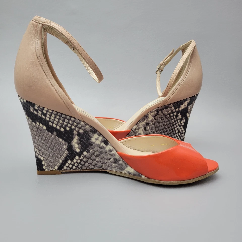 Correa de tobillo de piel de serpiente LK Bennett de cuero naranja punta abierta 8,5 EE. UU. / 39 UE Foto 2 de 4