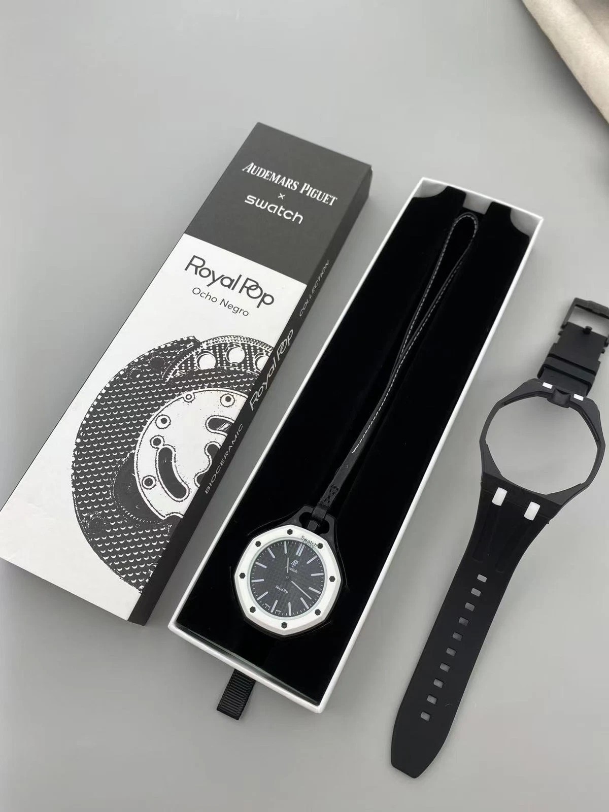 New Swatch x AP Royal Pop OCHO NEGRO SSX03W101N Bioceramic Pocket Watch