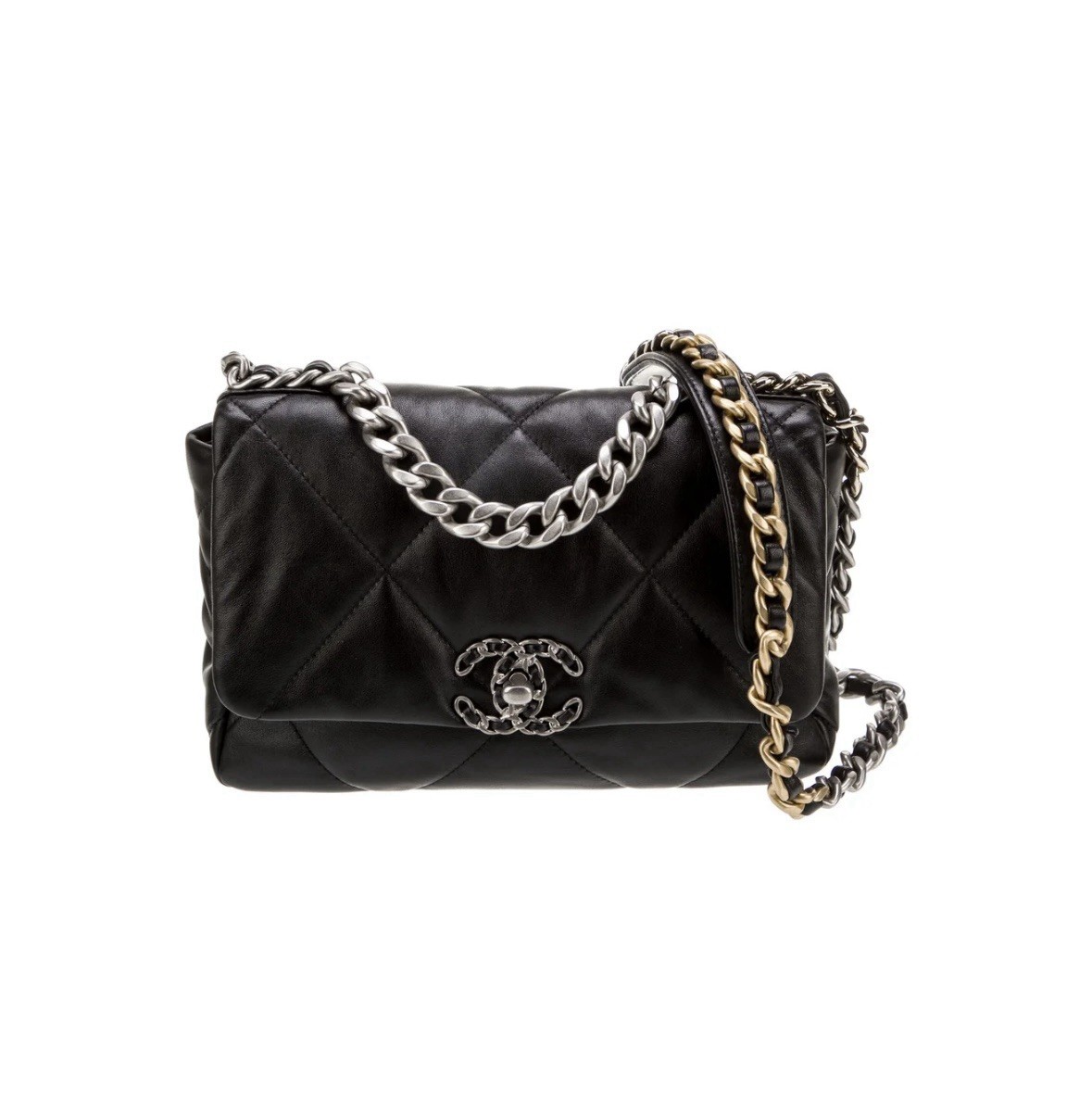 CHANEL 19 Lambskin Quilted Medium Black Flap Crossbody Bag with Gold Hardware