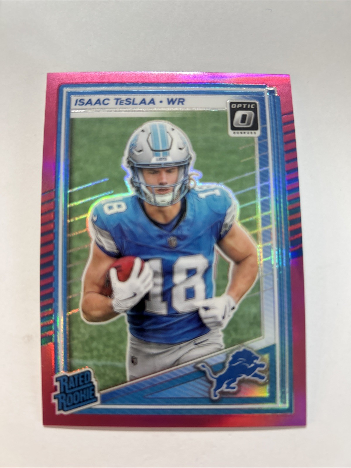 2025 Donruss Optic Isaac TeSlaa Rated Rookie Pink Prizm #219 Lions (RC)