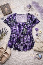 Dressbarn Purple Y2K Fairycore Button Top Vintage Floral Whimsical Layering