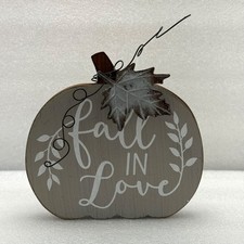 Wooden Fall In Love Pumpkin Shaped D cor Autumn Fall Free Standing Rustic Countr