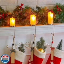 Minetom Christmas Stocking Holders for Mantle LED Set of 3, Flickering Flamel